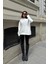 Kadın Kırık Beyaz Oversize Dokuma Uzun Kollu Sweatshirt 3