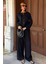 Kadın Siyah Keten Oversize Ikili Takım 3