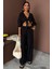 Kadın Siyah Kruvaze Keten Balon Kollu Uzun Takım 1