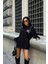 Kadın Siyah Dokuma Oversize Uzun Kollu Sweatshirt 1