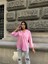 Pembe Oversize Kırışık %100 Polyester Gömlek 4