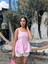 Pembe Kare Yaka Balon Kollu Bluz 4