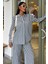 Kadın Mavi Çizgili Oversize Wual Gömlek Takım 5