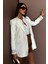 Kadın Beyaz Kruvaze Nakışlı Dokuma Blazer Ceket 3