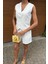 Kadın Beyaz Flamlı Keten Ikili Kısa Takım 4