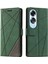 Oppo A60 4g Kılıf Baskılı Çizgiler Pu Deri Ekleme Cüzdan Telefon Kılıfı-Yeşil (Yurt Dışından) 1
