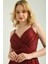 Kadın Bordo Yeşil Simli Kumaş Askılı Uzun Abiye NBS9276 3