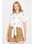 Ekru Çiçek Nakışlı Ön Bağlamalı Gömlek Bluz 6949 1
