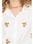 Ekru Çiçek Nakışlı Ön Bağlamalı Gömlek Bluz 6949 4