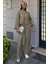 Kadın Yag Yeşili Keten Oversize Uzun Kollu Takım 1