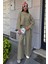 Kadın Yag Yeşili Keten Oversize Uzun Kollu Takım 4