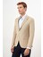 Erkek Bej Poliviskon Slim Fit Mono Yaka Klasik Ceket 4