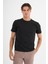 Erkek Siyah %100 Pamuklu Standart Kalıp Likralı Basic T-Shirt 1