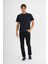 Erkek Lacivert %100 Pamuklu Standart Kalıp Likralı Basic T-Shirt 2