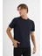 Erkek Lacivert %100 Pamuklu Standart Kalıp Likralı Basic T-Shirt 4