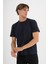 Erkek Lacivert %100 Pamuklu Standart Kalıp Likralı Basic T-Shirt 5