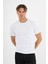 Erkek Beyaz %100 Pamuklu Standart Kalıp Likralı Basic T-Shirt 1