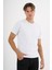 Erkek Beyaz %100 Pamuklu Standart Kalıp Likralı Basic T-Shirt 4