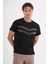 Erkek Siyah Baskılı %100 Pamuklu Standart Kalıp T-Shirt 5