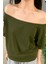 Haki Kadın Düşük Omuz Kayık Yaka Oversize T-Shirt 2