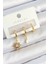 Pirinç Zirkon Taşlı Güneş Model Gold Renk 3'lü Çift Kadın Küpe Set 1