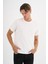 Erkek Ekru %100 Pamuklu Standart Kalıp T-Shirt 5