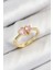 Pirinç Zirkon Taşlı Pembe Kalp Model Gold Renk Kadın Yüzük 1