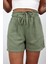 Lastikli Cepli Müslin Kadın Şort Yeşil-L 3