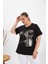 Büyük Beden 7/24 Baskılı Tişört Siyah 2
