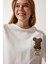 Ayıcık Armalı Crop Örme T-Shirt LHF0036 Ekru 3