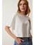 Ayıcık Armalı Crop Örme T-Shirt LHF0036 Ekru 4