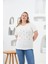 Boncuk ve Taş Işlemeli Büyük Beden Tişört Beyaz 1