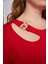 Yaka Halka Detaylı Büyük Beden Tişört Kırmızı 3