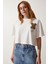Ayıcık Armalı Crop Örme T-Shirt LHF0036 Ekru 1