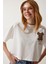 Ayıcık Armalı Crop Örme T-Shirt LHF0036 Ekru 2