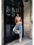 Kadın Tint Kot Rengi Lazer Detaylı Skater Jogger Fit Denim Jogger Kot Pantolon Baggy 4