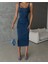 Yırtmaçlı Sırt Fermuarlı Midi Mavi Denim Elbise Kot Elbise Denim Dress 1