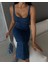 Yırtmaçlı Sırt Fermuarlı Midi Mavi Denim Elbise Kot Elbise Denim Dress 2