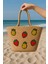 Meyve Çilek Ananas Desenli Punch Detaylı Yazlık Jüt Plaj Çantası 40X25 cm 2
