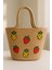 Meyve Çilek Ananas Desenli Punch Detaylı Yazlık Jüt Plaj Çantası 40X25 cm 3