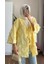 Kadın Püsküllü Önden Bağlamalı Keten Kimono Sarı 1