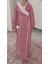 Kız Çocuk Pembe Çiçekli Namaz Elbisesi % 100 Pamuklu Poplin Kumaş 3-14 Yaş 3