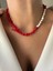 Lusora Accessory Kırmızı Mercan& Beyaz Deniz Kabuğu Doğal Taş Choker Kolye – El Yapımı Zarif Tasarım 1