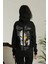 Kadın Sırt Baskılı Oversize Üç Iplik Kapüşonlu Sweatshirt - Siyah 2