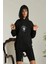 Kadın Sırt Baskılı Oversize Üç Iplik Kapüşonlu Sweatshirt - Siyah 3