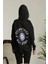 Kadın Sırt Baskılı Oversize Üç Iplik Kapüşonlu Sweatshirt - Siyah 4