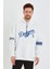 Erkek Baskılı Kapüşonlu Üç Iplik Oversize Sweatshirt - Beyaz 1