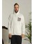 Erkek Sırt Baskılı Oversize Üç Iplik Kapüşonlu Sweatshirt - Beyaz 1