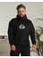 Erkek Sırt Baskılı Kapüşonlu Üç Iplik Oversize Sweatshirt - Siyah 5