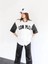 Kadın Complex Kolları Deri Kolej Oversize T-Shirt - Beyaz 2